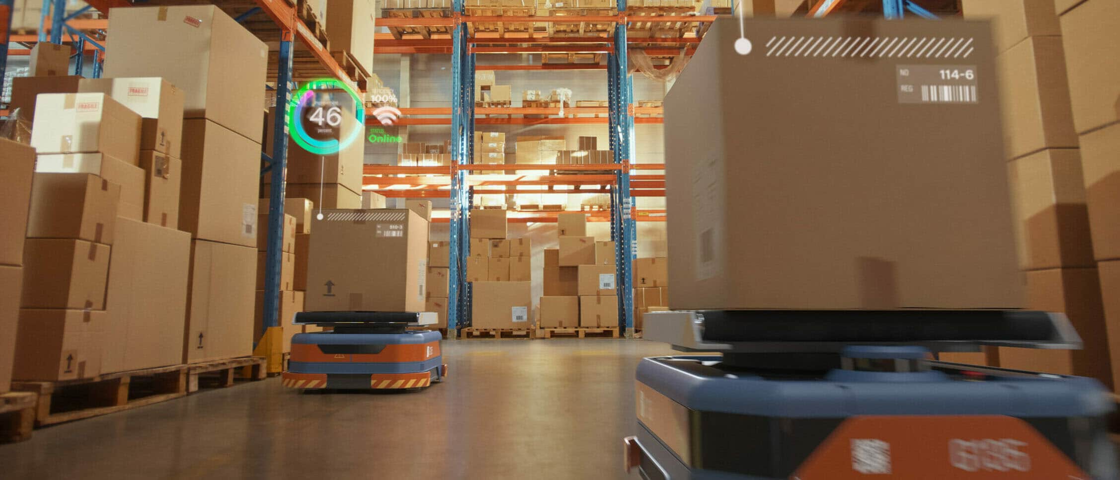 AGVs transporting packages